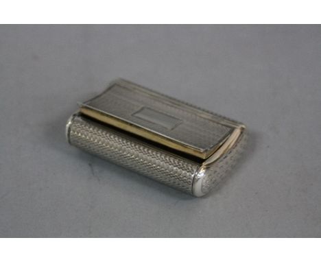 A GEORGE III SILVER SNUFF BOX, of concave rectangular outline, engine turned, blind cartouche, gilt interior, makers L & Co, 