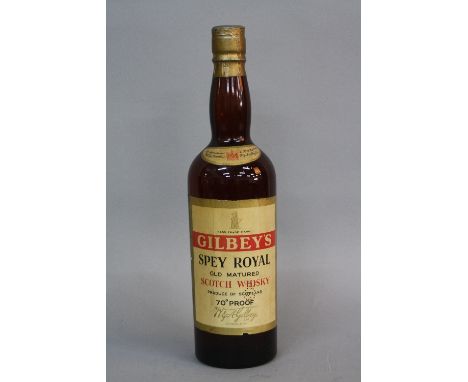 A BOTTLE OF GILBEY'S SPEY ROYAL OLD MATURED SCOTCH WHISKY,70% proof, pre 1952 bottle, fill level to shoulder