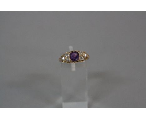 A LATE VICTORIAN HALF HOOP AMETHYST AND DIAMOND DRESS RING, estimated total rose cut diamond weight 0.20ct, ring size R, appr