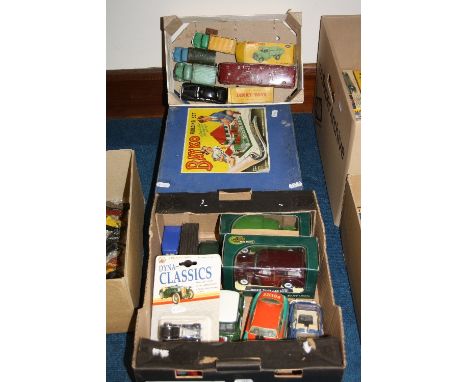 A QUANTITY OF BOXED AND UNBOXED PLAYWORN DIECAST VEHICLES, to include Dinky Toys Jaguar XK120 coupe, No.157, white body with 