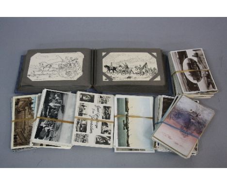 A VINTAGE POSTCARD ALBUM CONTAINING APPROXIMATELY EIGHTY EIGHT POSTCARDS, themes includes Ships, Trains, Beauties, Comical an
