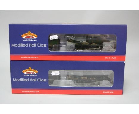 TWO BOXED BACHMANN OO GAUGE MODIFIED 'HALL' CLASS LOCOMOTIVES, 'Switchland Hall' No.6988 (31-780), in B.R. green livery and '