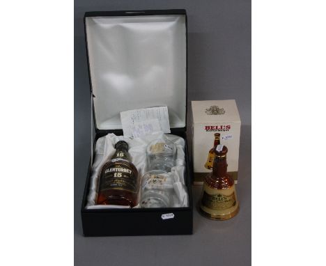 A BOTTLE OF THE GLENTURRET 15 YEARS AGED PURE SINGLE HIGHLAND MALT, in a Presentation Box which includes 2 branded glasses, a