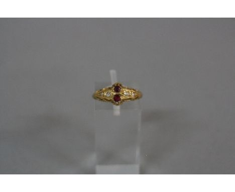 AN EARLY 20TH CENTURY RUBY AND DIAMOND DRESS RING, ring size M, hallmarked 18ct gold Birmingham 1920, approximate gross weigh