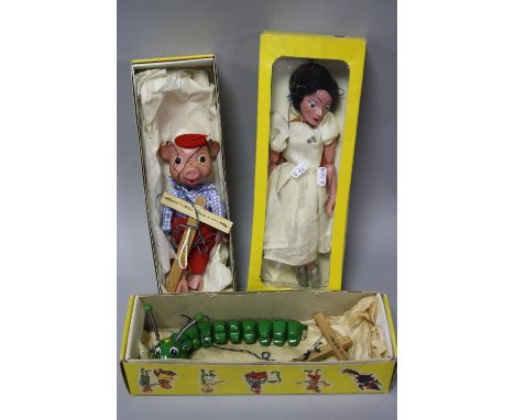 THREE BOXED PELHAM PUPPETS, SS9 Pinky, LB Caterpillar and SL Ballet Girl, all appear complete in good condition for their age