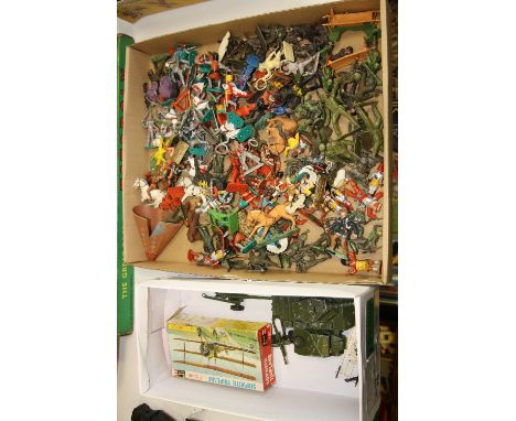 A QUANTITY OF UNBOXED AND ASSORTED CAST AND PLASTIC FIGURES, to include Britains and Timpo Knights, Britains, Britains Herald