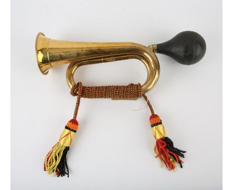Vintage Veteran brass and rubber bulb car horn with multi coloured tassels