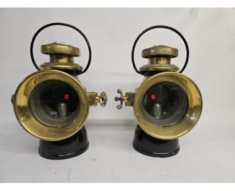 Vintage Pair of Joseph Lucas brass car lamps with loops (2). 