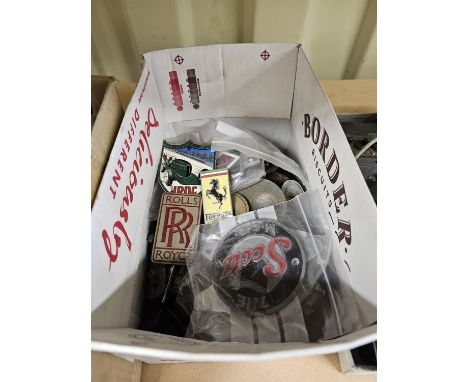 Collection of Metal Car name plates, to include Ferrari, Rolls Royce, Maserati, Alfa Romeo, Lancia, Morris Oxford an others.