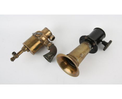 Vintage Veteran brass and black painted car horn together with another(2)
