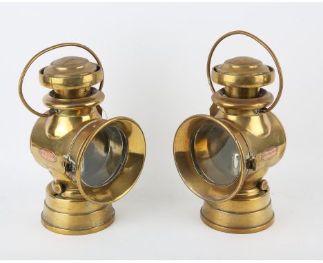 Pair of Joseph Lucas Ltd(Birmingham) Burbury(Birmingham) brass Vintage Veteran Motor car lamps with loop handles and another 