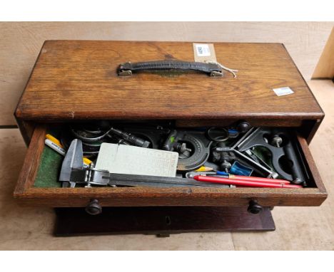Antique oak portable carrying Tool chest with five drawers and contentsCondition Report:  Overall in good condition, no known