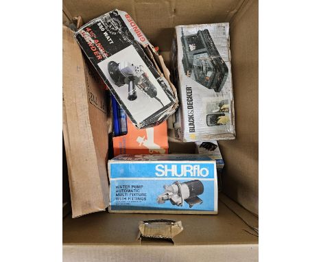 Collection of tools to include a Sander, 2 tool kits, black and decker wallpaper stripper and 550 watt angle grinderand other