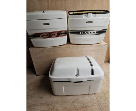 Two Vintage cream painted Motor Cycle Honda Luggage Top Box boxes and one other(3)