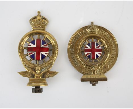 2 Vintage Club Mascots - RAC Royal Automobile Club Associate B5419 Enamel Car Badge marked for Pall Mall.S.W, along with an E