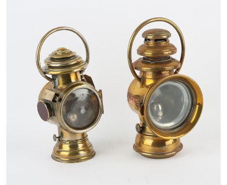 Veena 37 B D Vintage Veteran brass Motor Car Lamp with loop handles and another similar, smaller.
