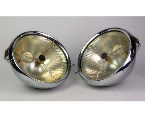 Lucas P100 headlamps - A pair of large car lights with bullseye lenses and chrome shells (2).