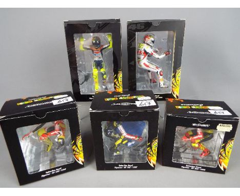 Minichamps Valentino Rossi Collection - five 1:12 scale figurines depicting Valentino Rossi, MotoGP all different, all appear