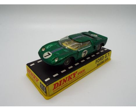 Dinky Toys - A boxed Dinky Toys #215 Ford GT. The model in metallic green with yellow interior, no.7 RN decals, gold engine a