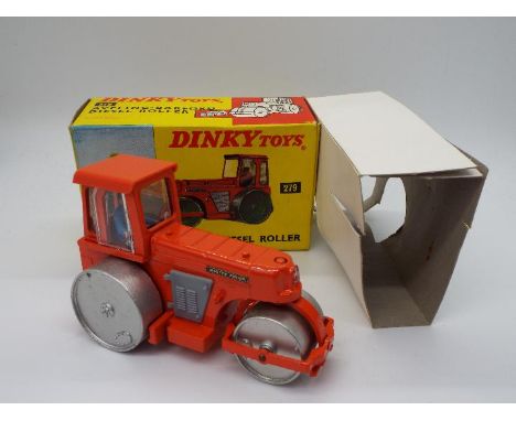 Dinky Toys - A boxed Dinky Toys #279 Aveling Barford Diesel Roller. The model in orange, has all metal rollers, a grey plasti