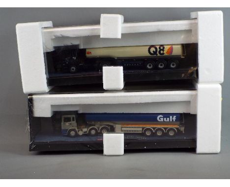 Corgi - A boxed pair of Corgi 1:50 scale 'Modern Trucks'. Lot contains 75301 Leyland DAF Tanker - Q8; and #75101 ERF Tanker -