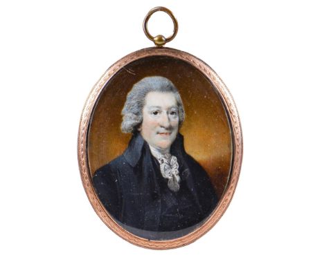 Horace Hone ARA (1756-1825) - Portrait Miniature of William Gray (1735-1805), in white cravat and black coat, signed with ini