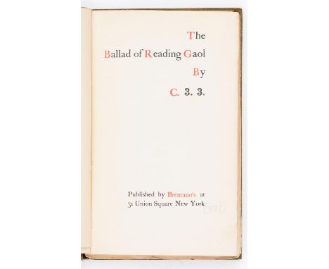 C. 3. 3. [Wilde (Oscar)] - The Ballad of Reading Jail, first American edition, title in red and black, half title, early owne