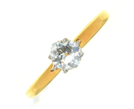 A diamond solitaire ring, marked 18ct and Pt, 2g, siize J  Light wear scratches