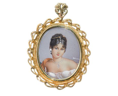 A gold brooch-lockett, 40mm, marked 18k, 9.5g  Good condition, to be sold without portrait