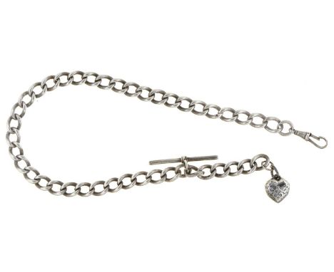 A silver Albert, early 20th c, 34cm, 1oz 9dwts  Light wear, associated small  locket dented