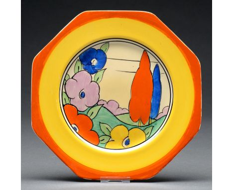 Clarice Cliff. An A J Wilkinson Poplar octagonal plate, 1932, 25cm, printed mark  Clarice Cliff. An A J Wilkinson