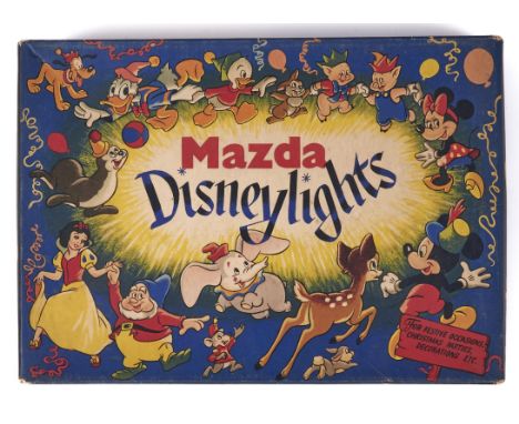 Christmas decorations.&nbsp; British Thomson-Houston Co Mazda Disneylights, mid 20th c, pictorial card box  Good condition.  