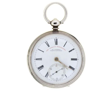 An English silver lever watch, H J Norris, Coventry, No 33199, the back engine turned, 53mm, London 1880  Slight wear to engi