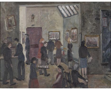 John Bowes (1899-1974) - Private View at the Mid-Day Studios, signed and inscribed with the title and artist's address verso,