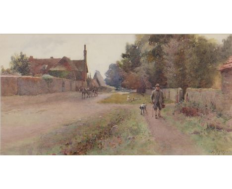 Henry Sikes RBA (1855-1921) - Street Scene in a Sussex Village, signed, watercolour, 19.5 x 36.5cm  Provenance: Trim Bridge G
