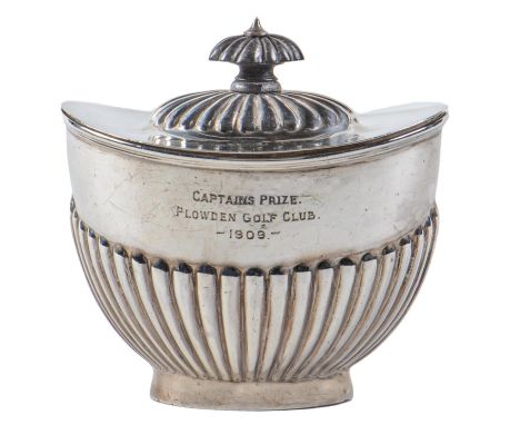 An Edwardian silver tea caddy, of fluted oval shape, reeded rim and domed lid, 10cm h, by Martin, Hall &amp; Co Ltd, Sheffiel