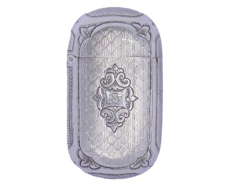 A Russian silver vesta case, engine turned to each side, the front engraved with cartouche, 63mm, Cyrillic maker's mark [IP],