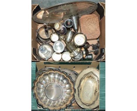 An oval EPNS tray, possibly North American, late 19th c, 45cm l, miscellaneous plated articles and a Regency bird's eye maple