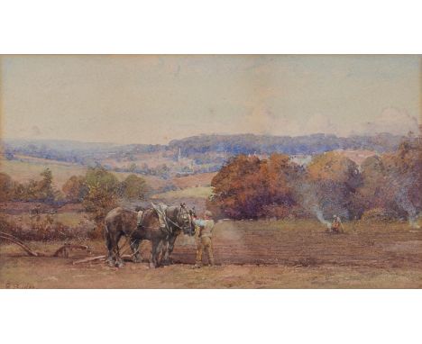 Henry Sikes RBA (1855-1921) - Ploughing Scene, signed, watercolour, 18 x 31.5cm  Provenance:&nbsp;Trim Bridge Galleries, Bath