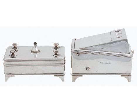 Asprey. A silver table cigar cutter and piercer, on bracket feet, marks rubbed, maker's mark,&nbsp; London, early 20th c and 