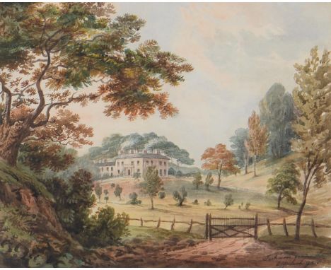Jane Hill of Hawkstone Manor (1808-1894) - Tickwood Hall Shropshire, inscribed Tickwood from the approach gate, watercolour, 