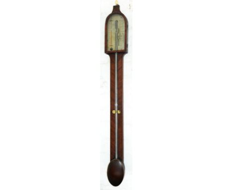 A George III mahogany exposed tube stick or cistern barometer, J Croce, facet, raised and silvered scale with sliding registe