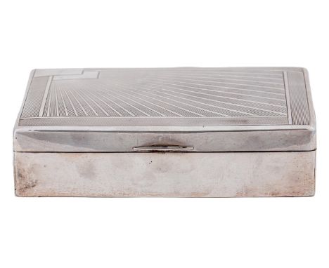 A George V silver cigarette box, the lid engraved with rays, cedar lined, 16.5cm l, by Sanders &amp; Mackenzie, Birmingham 19