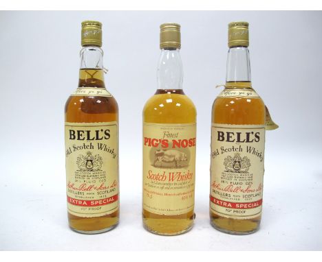 Whisky - Bell's Old Scotch Whisky (2), Finest Pig's Nose Scotch Whisky.  (3)
