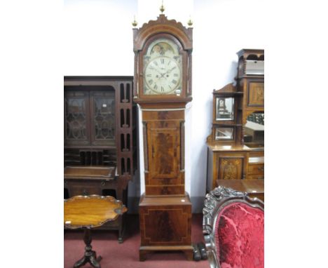 An Early XIX Century Mahogany Eight-Day Longcase Clock, the hood with arched top and  barley twist column supports, white dia