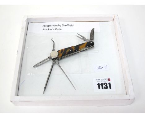 Joseph Westby of Sheffield Smokers Penknife, with tortoiseshell scales, with four blades / utensils. 7cm long.