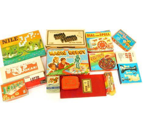 Games and toys, including Jokari Magic Robot., Dial and Spell., Tops and Tails, and Lotto. (a quantity)