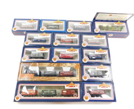 A Bachmann OO gauge V1/3 Class locomotive, LNER green livery, 2-6-2T, 7684, together with single and triple set plank wagons,