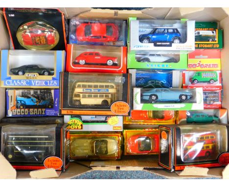 Gilbow Ertl Salco and other die cast motor cars, buses, trucks and vintage vehicles, all boxed. (a quantity)