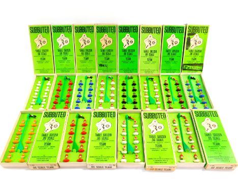 Subbuteo table soccer teams, double OO scale, C100, boxed, comprising reference numbers 1, 13, 16, 21, 41, 42, 74, 84, 100, 1